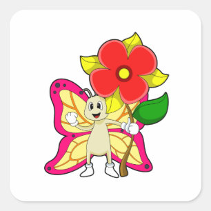 Schmetterling mit Blume Quadratischer Aufkleber