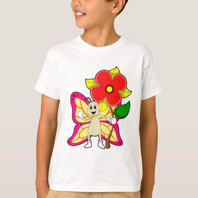Schmetterling mit Blume T-Shirt (Vorderseite)