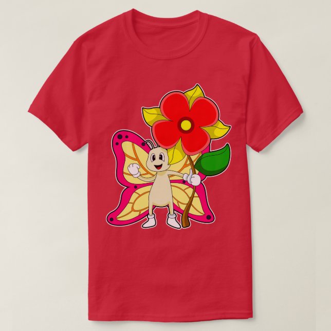Schmetterling mit Blume T-Shirt (Design vorne)