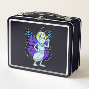 Schmetterling mit Brille Metall Brotdose