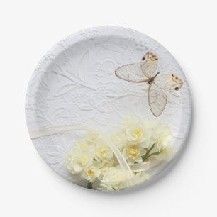 Schmetterling mit Federblumen Papierplatte Pappteller