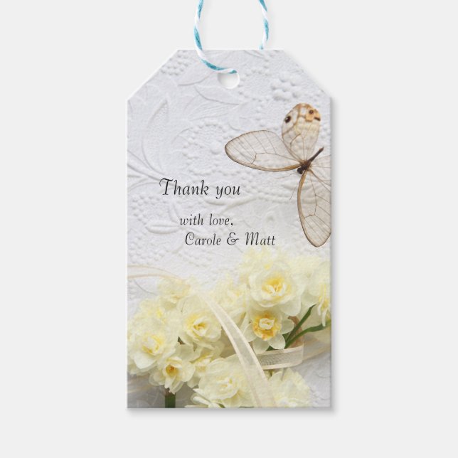 Schmetterling mit Frühlingsblumen Geschenkanhänger (Vorderseite)