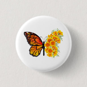 Schmetterling mit gelbem Kalifornischen Mohn Button