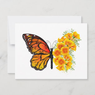 Schmetterling mit gelbem Kalifornischen Mohn Mitteilungskarte