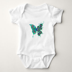 Schmetterling mit grünen Pfauenfedern Baby Strampler