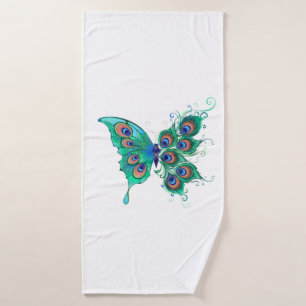 Schmetterling mit grünen Pfauenfedern Badehandtuch