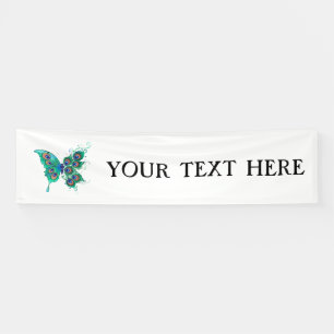 Schmetterling mit grünen Pfauenfedern Banner