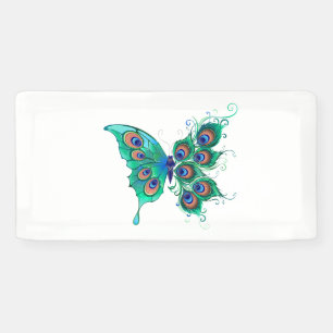 Schmetterling mit grünen Pfauenfedern Banner