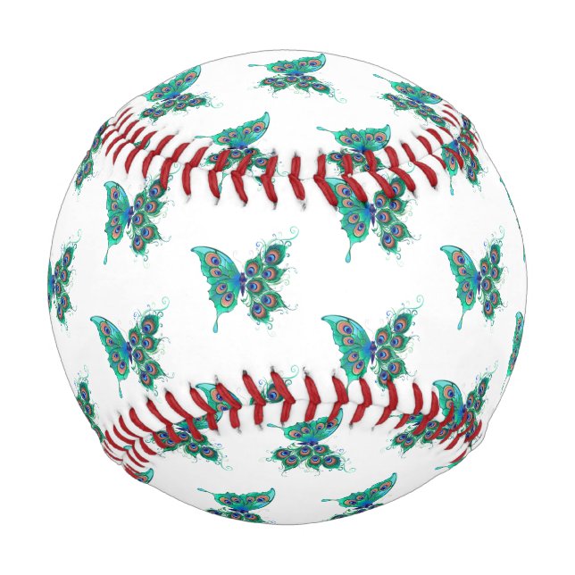 Schmetterling mit grünen Pfauenfedern Baseball (Vorderseite)