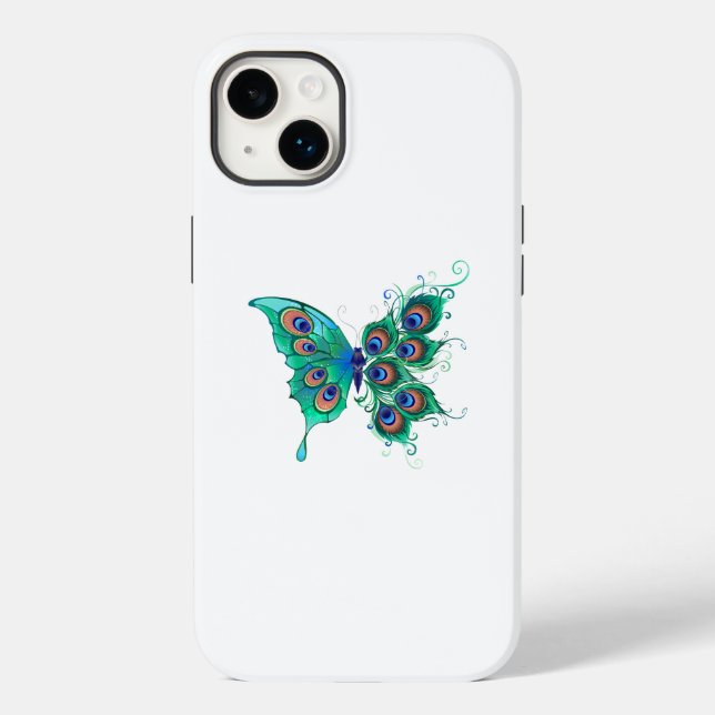 Schmetterling mit grünen Pfauenfedern Case-Mate iPhone 14 Plus Hülle (Rückseite)