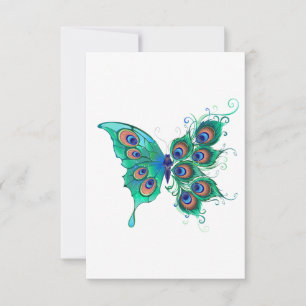 Schmetterling mit grünen Pfauenfedern Dankeskarte
