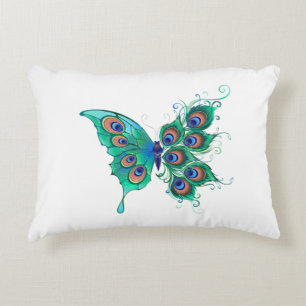Schmetterling mit grünen Pfauenfedern Dekokissen