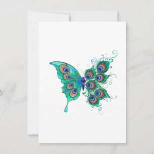 Schmetterling mit grünen Pfauenfedern Einladung