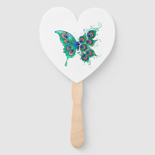 Schmetterling mit grünen Pfauenfedern Fächer