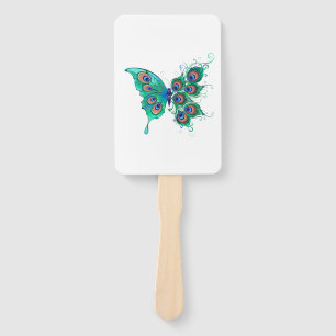 Schmetterling mit grünen Pfauenfedern Fächer