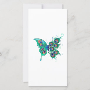 Schmetterling mit grünen Pfauenfedern Feiertagskarte