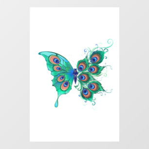 Schmetterling mit grünen Pfauenfedern Fensteraufkleber