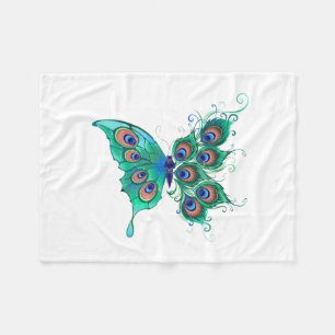Schmetterling mit grünen Pfauenfedern Fleecedecke