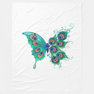Schmetterling mit grünen Pfauenfedern Fleecedecke