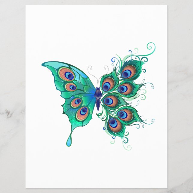 Schmetterling mit grünen Pfauenfedern Flyer (Vorne)