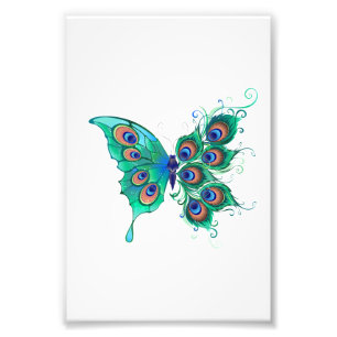 Schmetterling mit grünen Pfauenfedern Fotodruck
