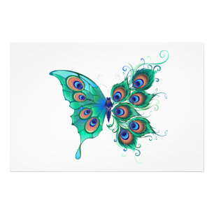 Schmetterling mit grünen Pfauenfedern Fotodruck