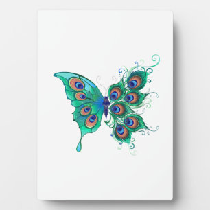 Schmetterling mit grünen Pfauenfedern Fotoplatte