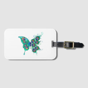 Schmetterling mit grünen Pfauenfedern Gepäckanhänger