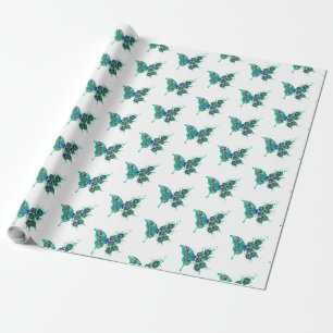 Schmetterling mit grünen Pfauenfedern Geschenkpapier
