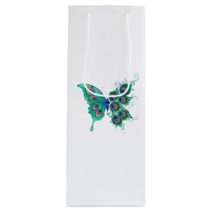 Schmetterling mit grünen Pfauenfedern Geschenktüte Für Weinflaschen
