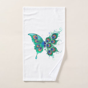 Schmetterling mit grünen Pfauenfedern Handtuch