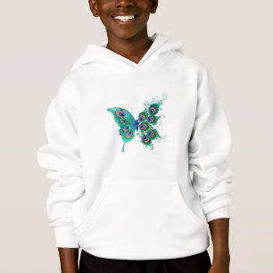 Schmetterling mit grünen Pfauenfedern Hoodie