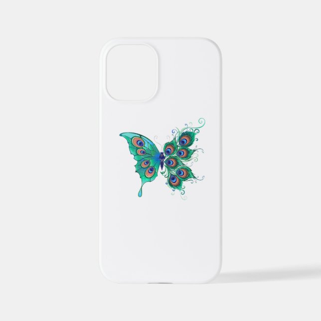 Schmetterling mit grünen Pfauenfedern iPhone 12 Mini Hülle (Rückseite)