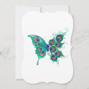 Schmetterling mit grünen Pfauenfedern Karte