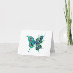 Schmetterling mit grünen Pfauenfedern Karte