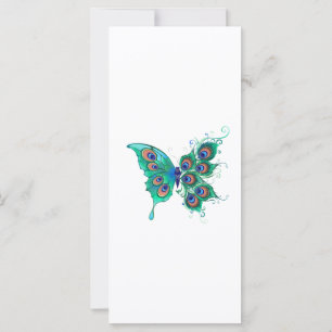 Schmetterling mit grünen Pfauenfedern Karte