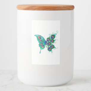 Schmetterling mit grünen Pfauenfedern Lebensmitteletikett