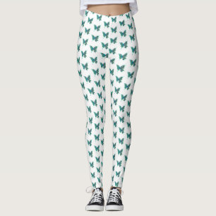 Schmetterling mit grünen Pfauenfedern Leggings