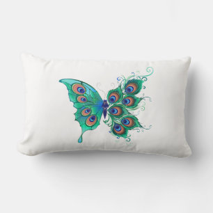 Schmetterling mit grünen Pfauenfedern Lendenkissen