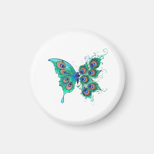 Schmetterling mit grünen Pfauenfedern Magnet