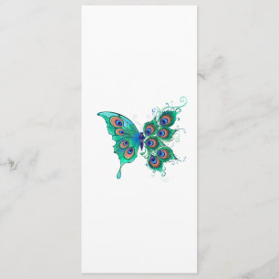 Schmetterling mit grünen Pfauenfedern Menükarte