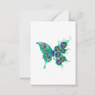 Schmetterling mit grünen Pfauenfedern Mitteilungskarte