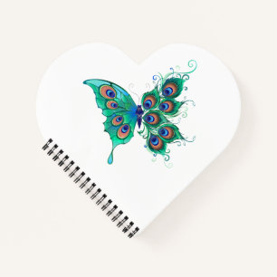 Schmetterling mit grünen Pfauenfedern Notizbuch