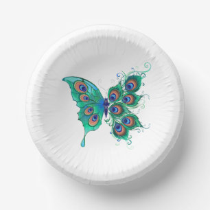 Schmetterling mit grünen Pfauenfedern Pappteller