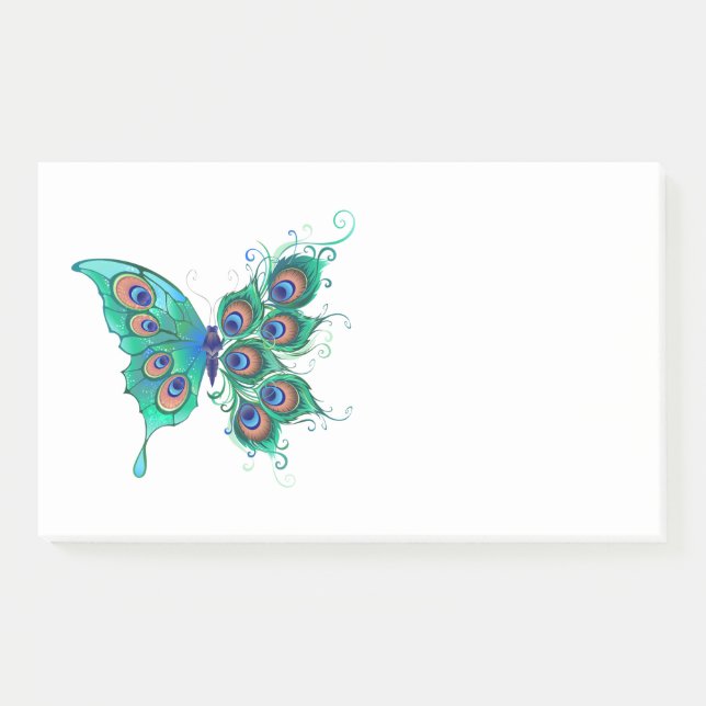 Schmetterling mit grünen Pfauenfedern Post-it Klebezettel (Vorderseite)