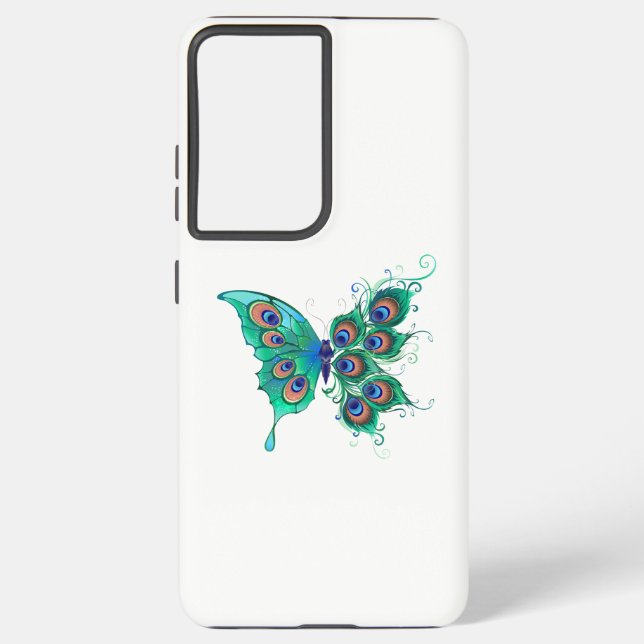Schmetterling mit grünen Pfauenfedern Samsung Galaxy Hülle (Rückseite)