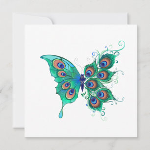Schmetterling mit grünen Pfauenfedern Save The Date