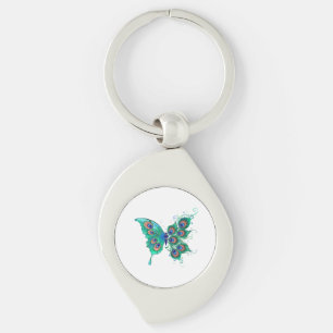 Schmetterling mit grünen Pfauenfedern Schlüsselanhänger