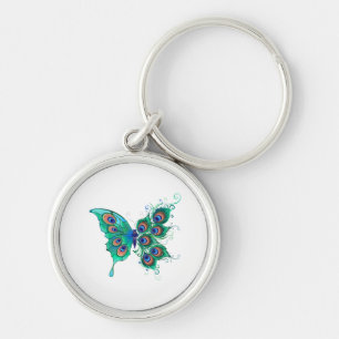 Schmetterling mit grünen Pfauenfedern Schlüsselanhänger