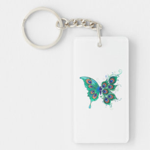Schmetterling mit grünen Pfauenfedern Schlüsselanhänger